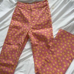 Flowered printed jeans